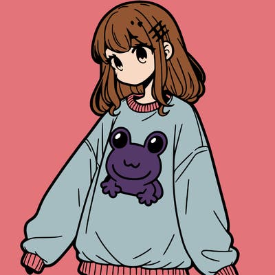 girl wearing frogging sweatshirt