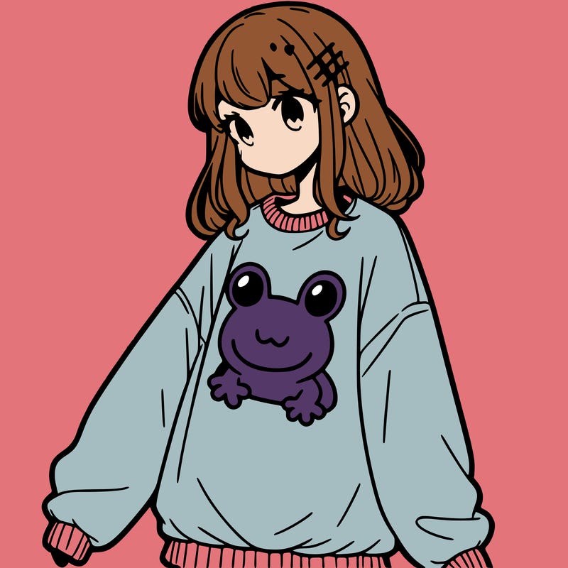 girl wearing frogging sweatshirt