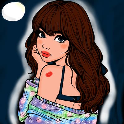 realistic girl with bangs looking over her shoulder