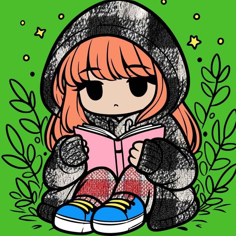 girl in oversized hoodie reading a book