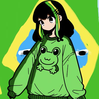 girl wearing frogging sweatshirt