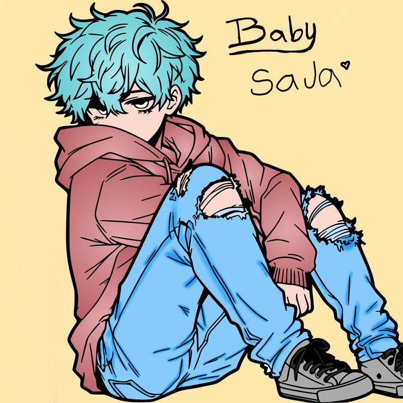a male hoddie ripped jeans messy hair anime