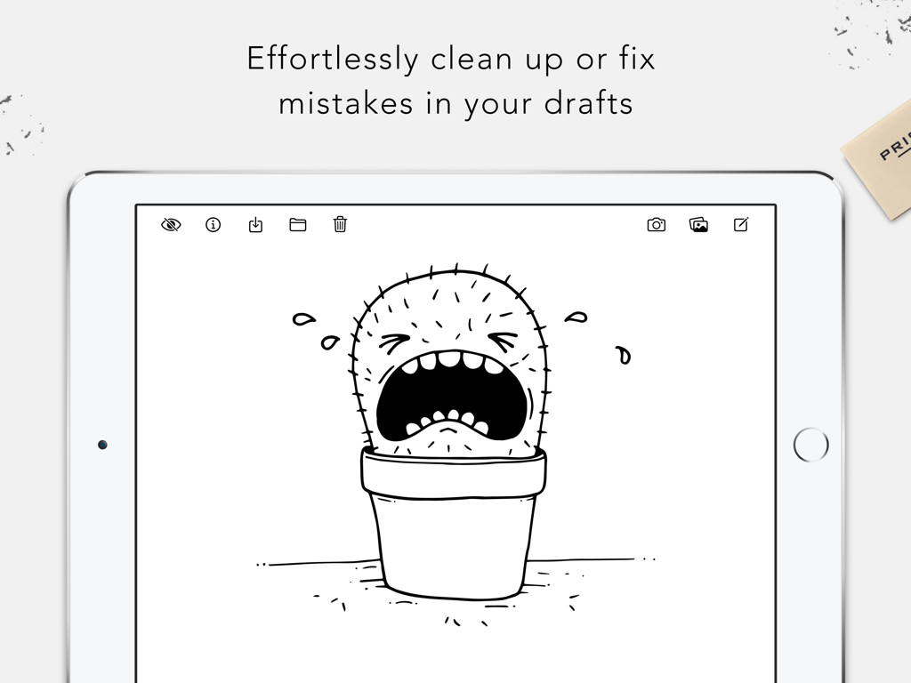 Tracing Board | Lightbox - An iPad displaying the Tracing Board app with a black and white cactus sketch used for cleaning up and fixing drawing drafts