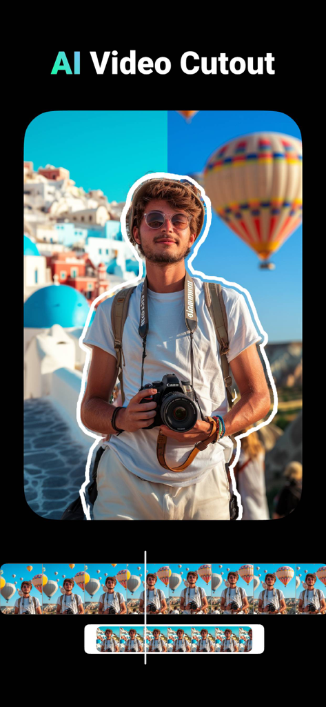 A man highlighted with a white outline using the AI Video Cutout feature in VideoShow app