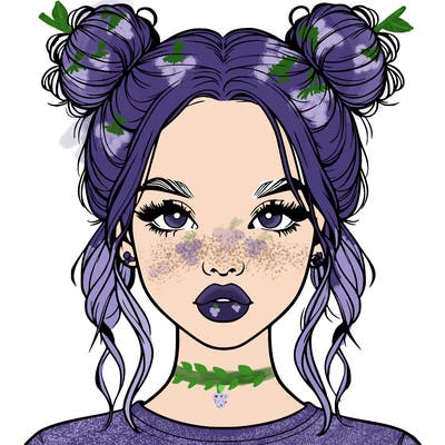 realistic girl with two buns in hair and lips