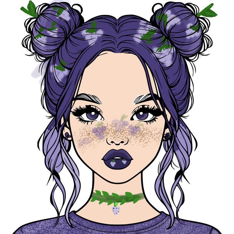 realistic girl with two buns in hair and lips