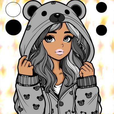 realistic girl in a animal pjs hoodie
