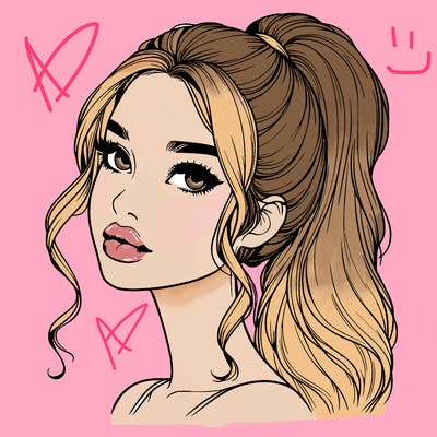 realistic girl with a ponytail on her hair and lips