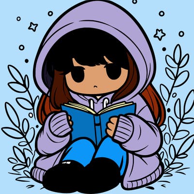 girl in oversized hoodie reading a book