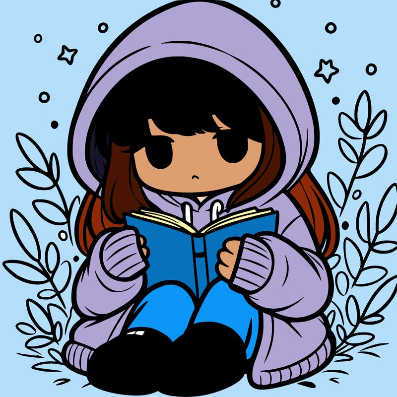girl in oversized hoodie reading a book