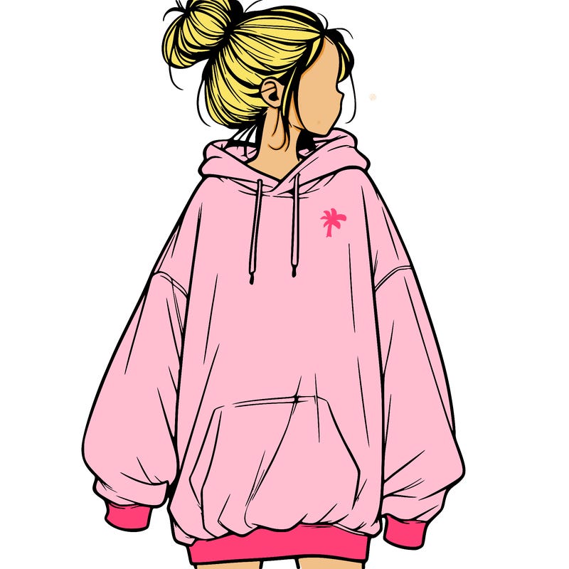 realistic girl with a oversized sweatshirt on and a bun