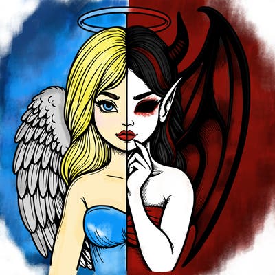 realistic angel half demon