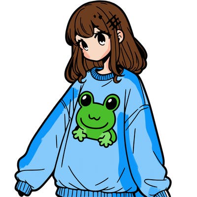 girl wearing frogging sweatshirt