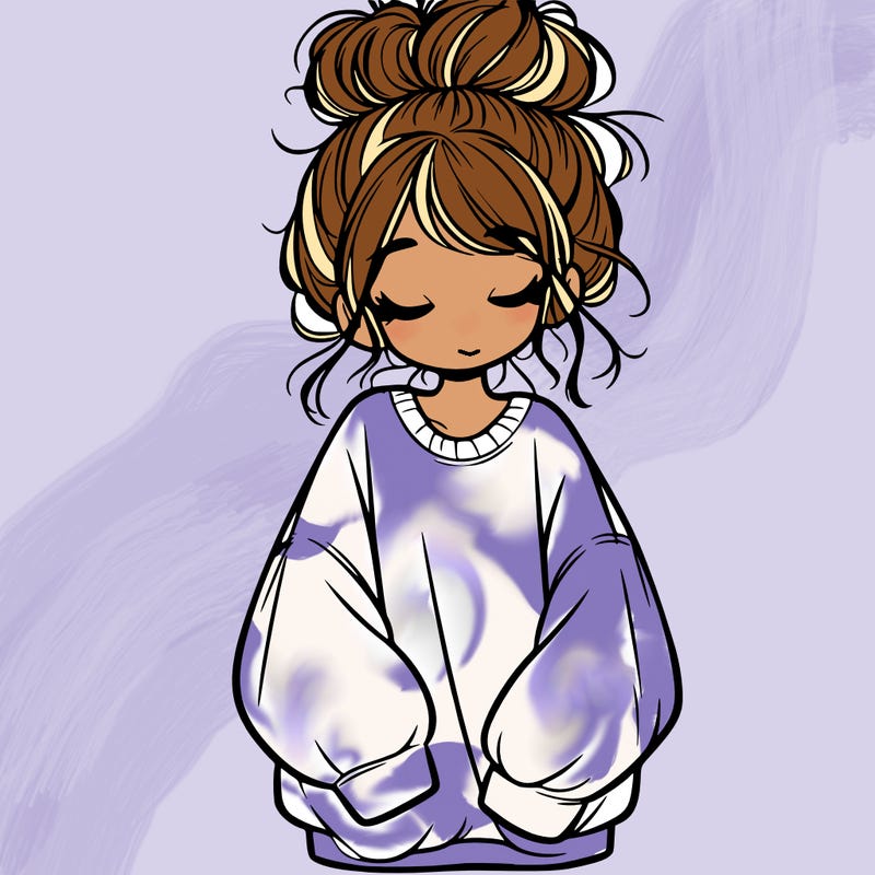 girl with baggy sweatshirt and messy bun