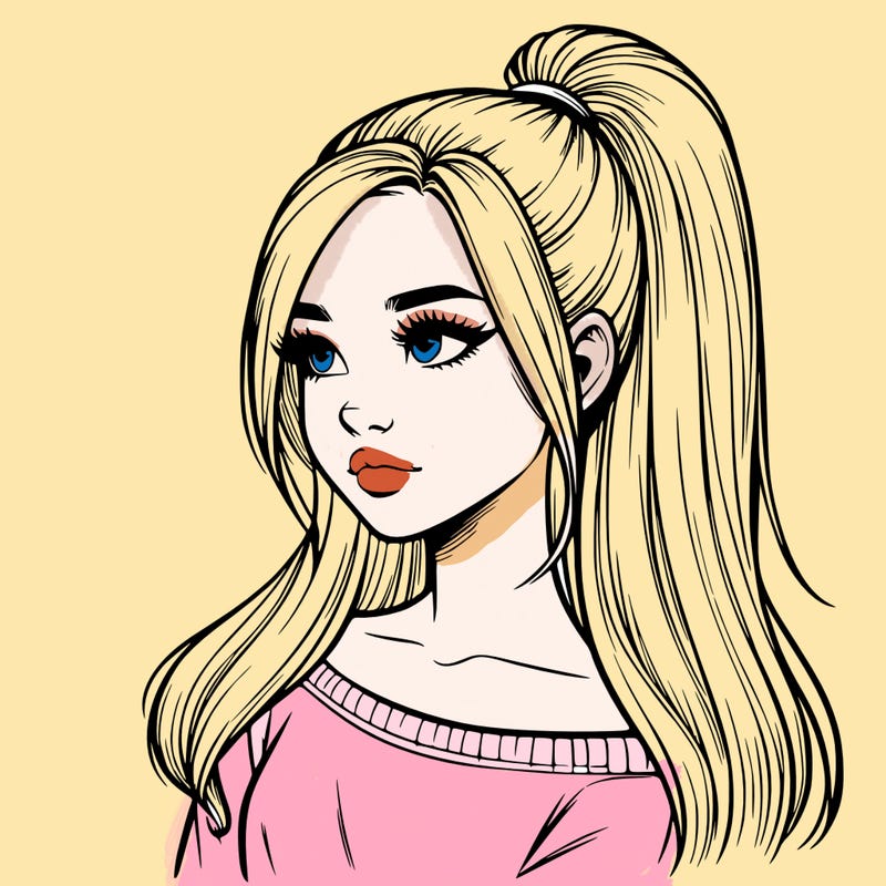 realistic girl with a high ponytail