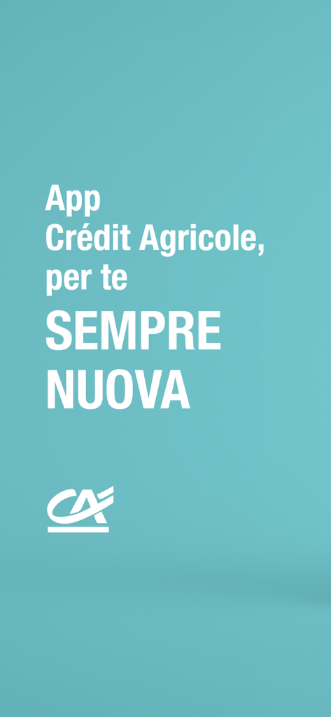 Credit Agricole Italia mobile app splash screen with the bank logo and the text App Credit Agricole per te sempre nuova