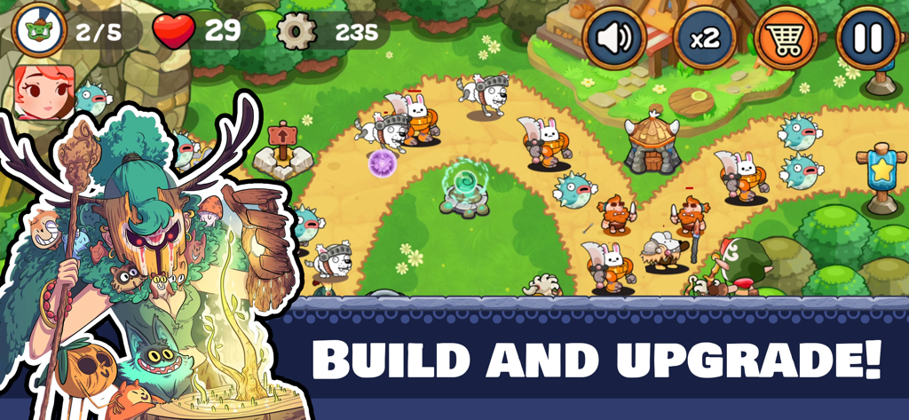 Gameplay of Tower Defense Kingdom Reborn showing strategic tower placement and fantasy enemies on a path