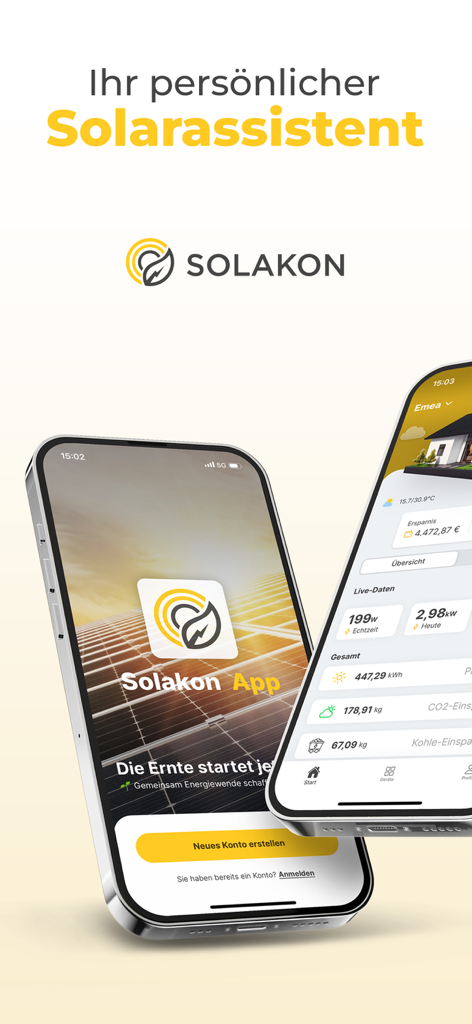 Solakon - Solakon solar assistant mobile app displaying real time energy production and savings data