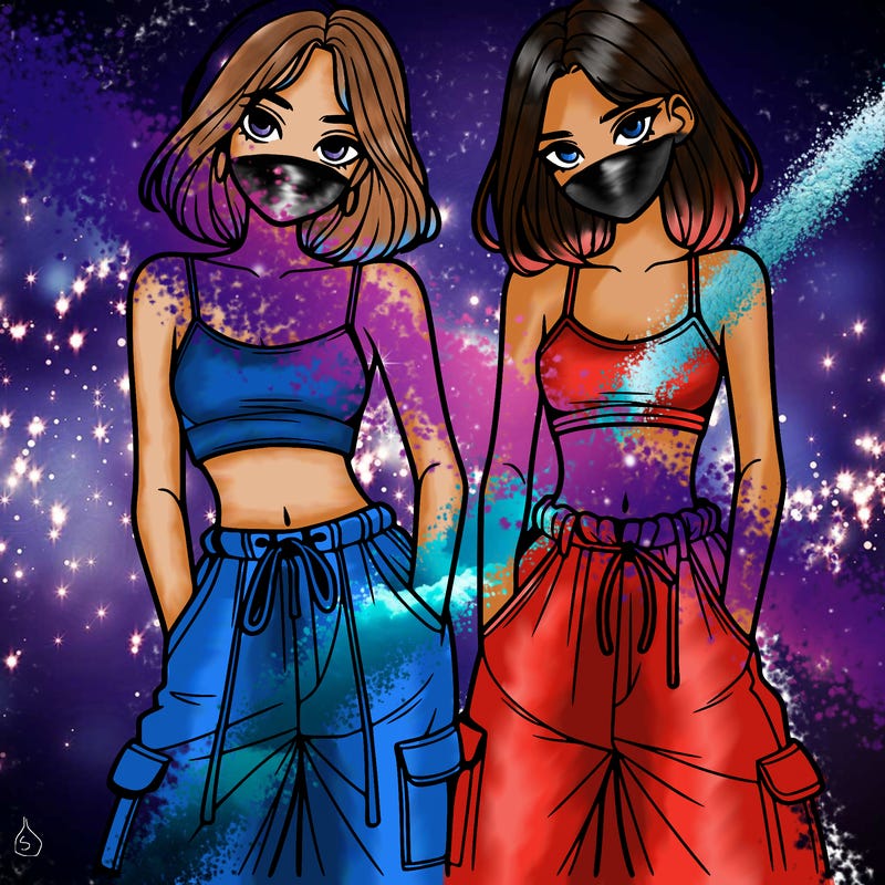 two girls with crop top with baggy pants