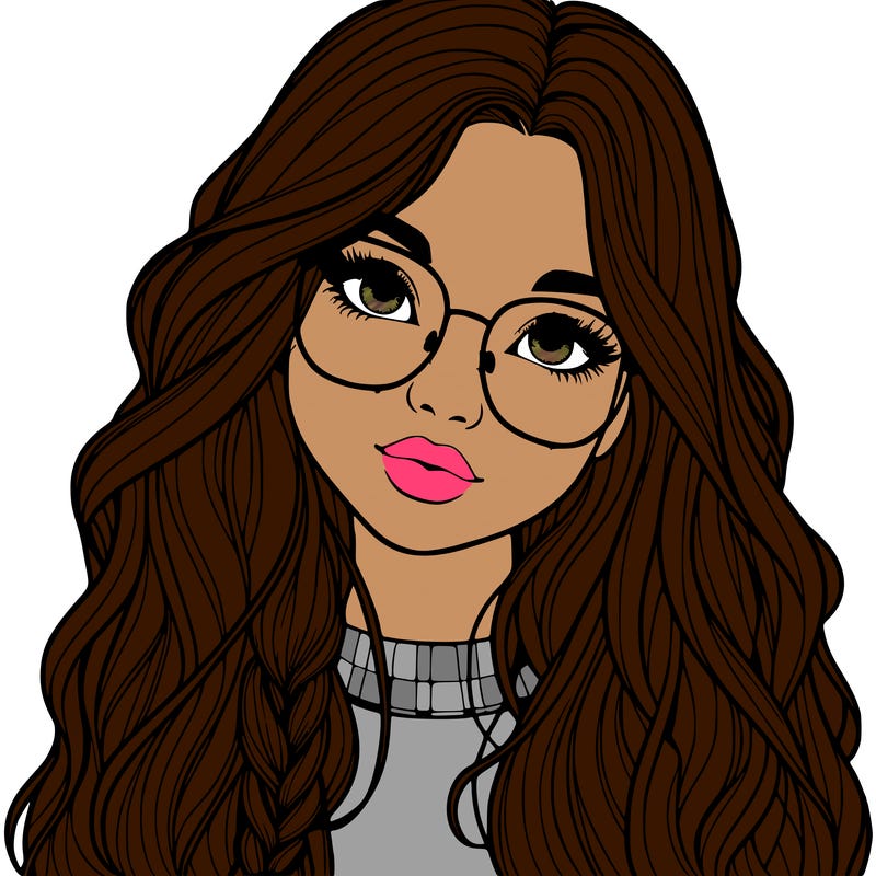 girl with long hair and freckles and glasses realistic