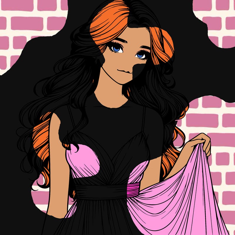 realistic girl in flowy silky prom dress