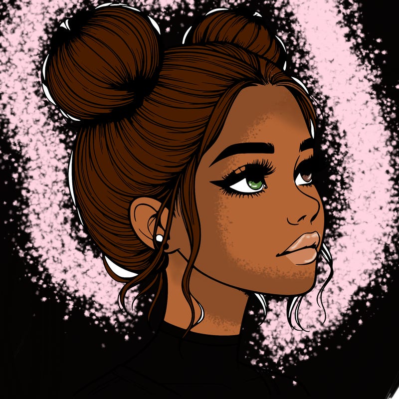 realistic girl with buns on the top of her head