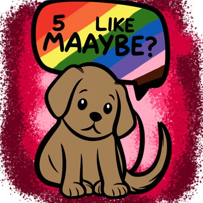 a puppy that says 5 like maybe