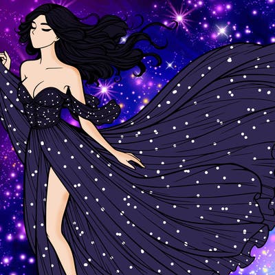 realistic woman in dress flowing the the wind