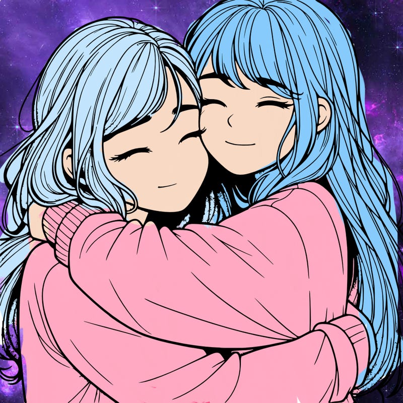 realistic two girls hugging