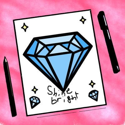 blank paper with diamond.i want a detailed diamond i want it to be kinda small bit not to small cause i want to put words around it