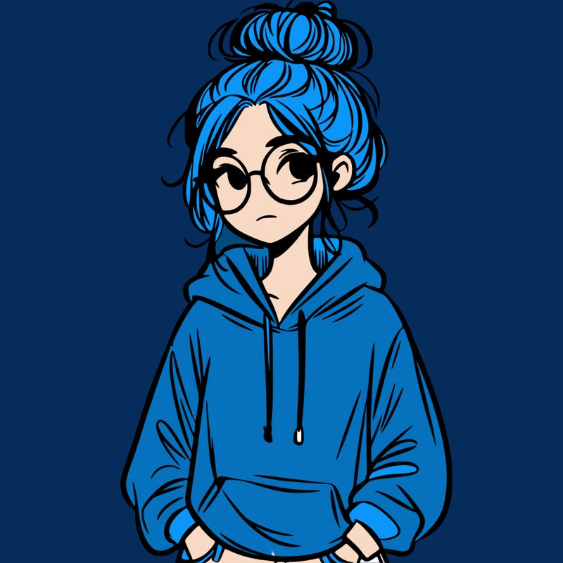 teen girl with a messy bun and glasses wearing a loose hoodie and jeans