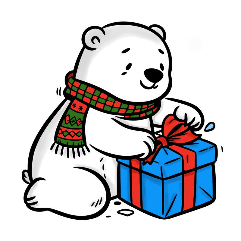 polar bear wrapping a present