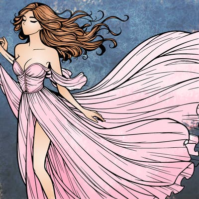 realistic woman in dress flowing the the wind