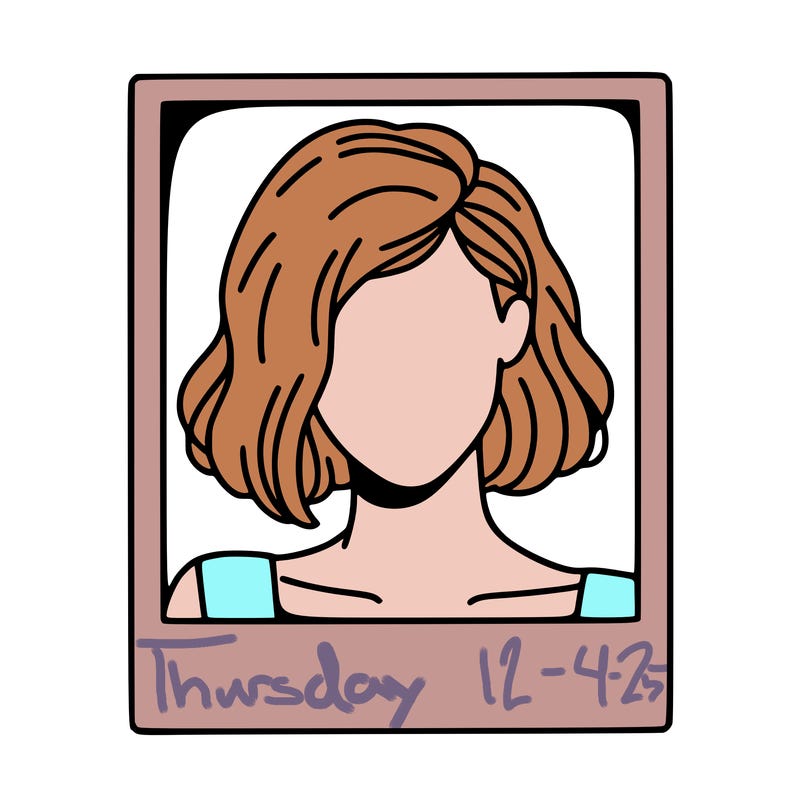 a polaroid portrait of swift's face cut off at the eyes