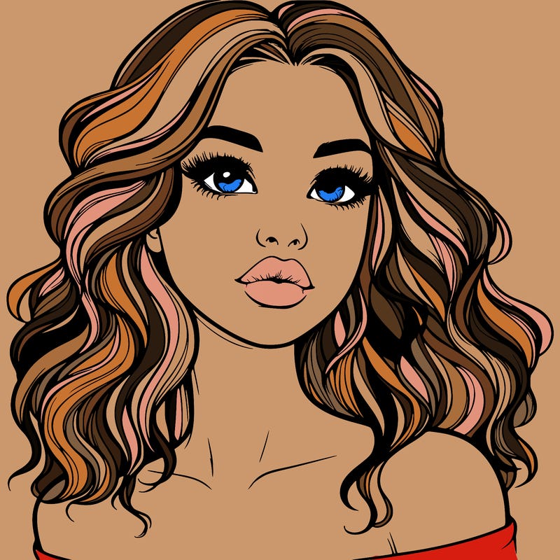realistic girl with wavy hair and lips
