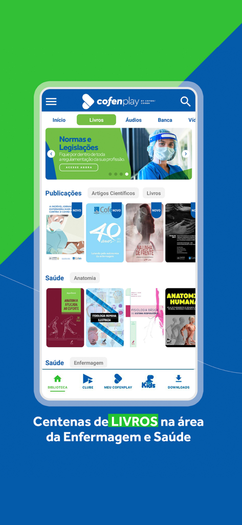 Cofenplay+ - Cofenplay app interface showing a digital library with various nursing and health books for healthcare professionals.