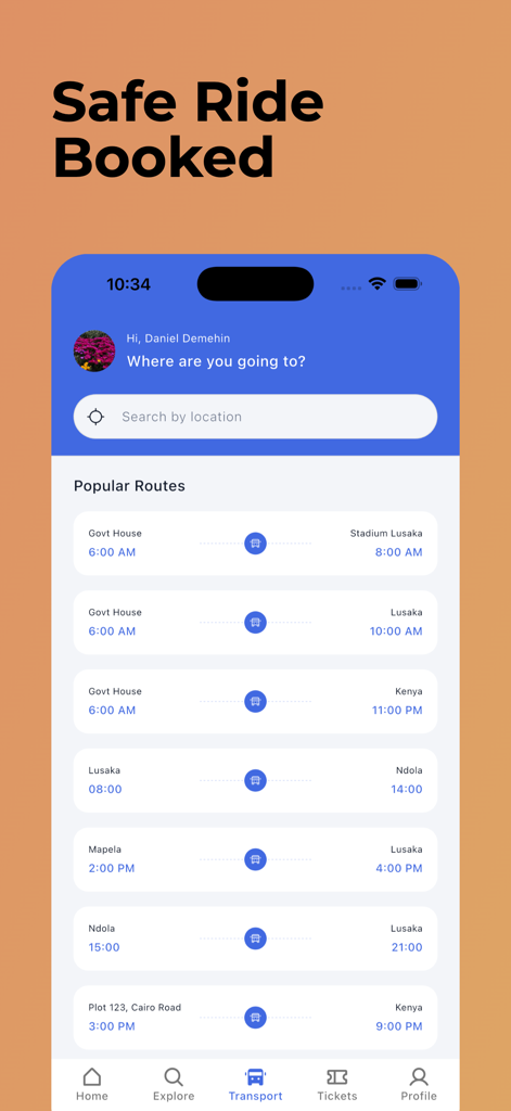 Chepa Ticket - Uma lista de rotas populares de ônibus intermunicipais na Zâmbia no aplicativo móvel Chepa Ticket