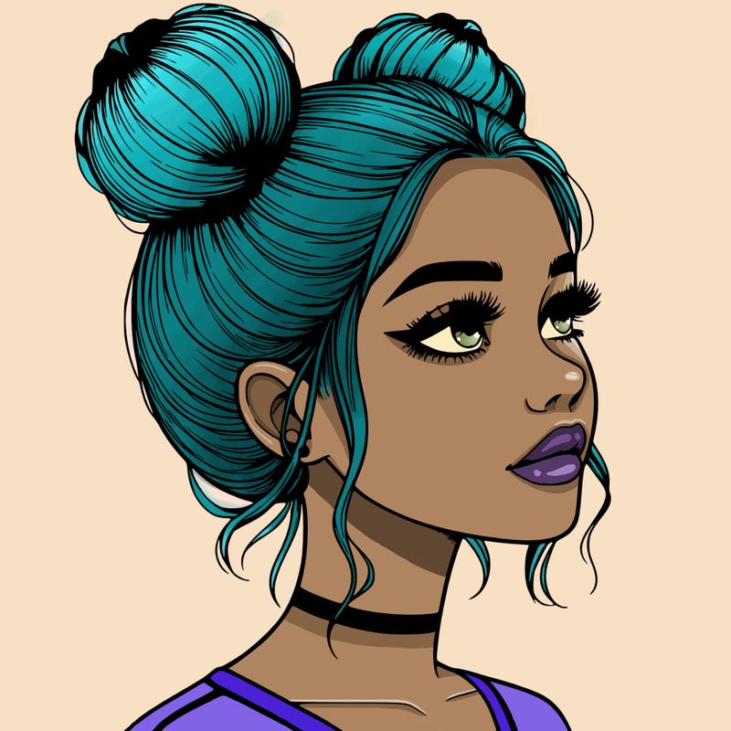 realistic girl with buns on the top of her head