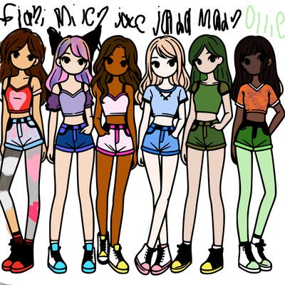 a group of girls wearing crop tops and shorts