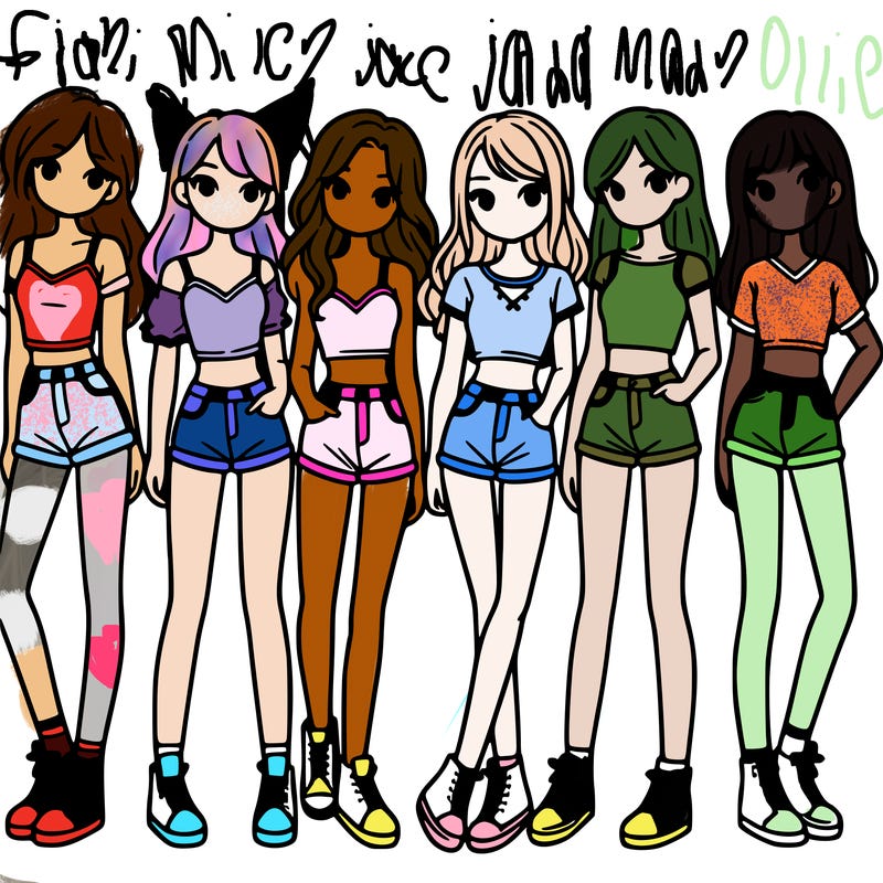 a group of girls wearing crop tops and shorts