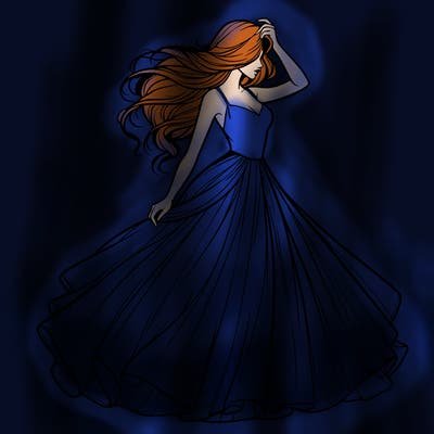 realistic woman with dress flowing in the wind