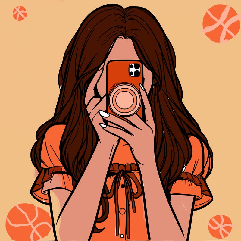 a realistic girl holding her phone taking pictures
