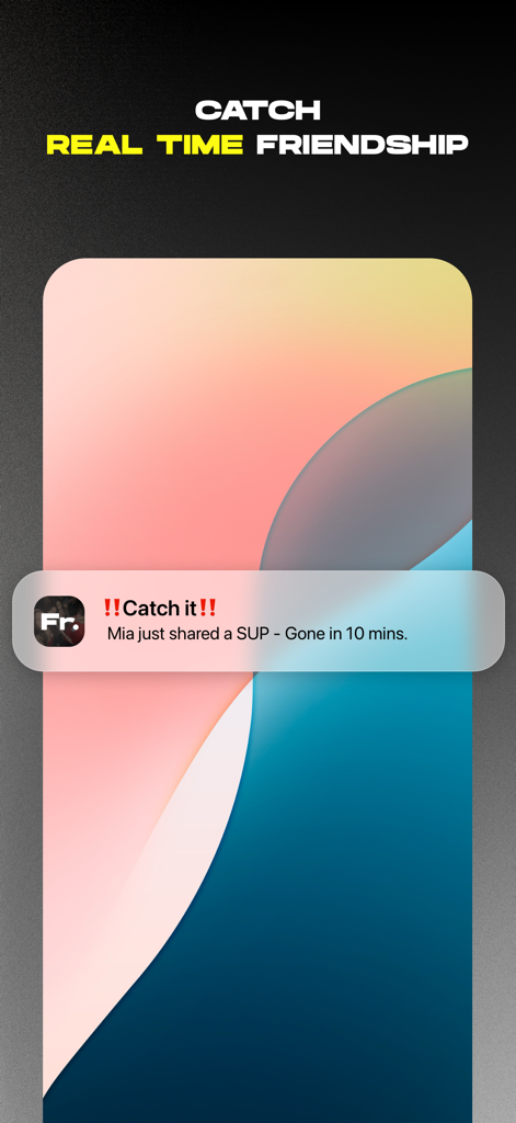 Fr App의 실시간 임시 게시물 알림을 보여주는 스마트폰 화면