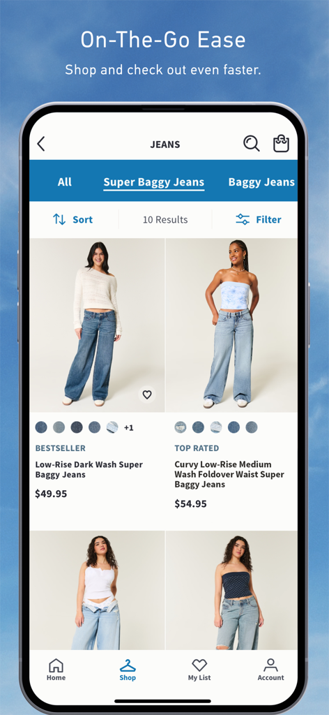 Hollister Co. - Hollister mobile app browsing super baggy jeans styles