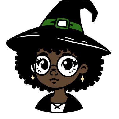 a black person who is a witch and has glasses