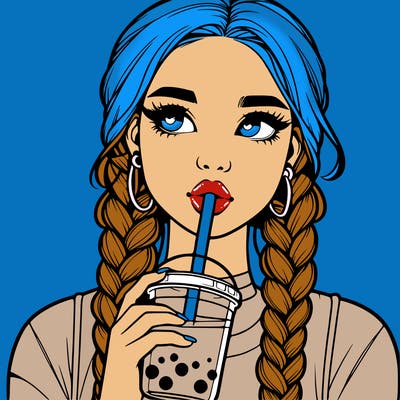 realistic girl with braided hair drinking boba
