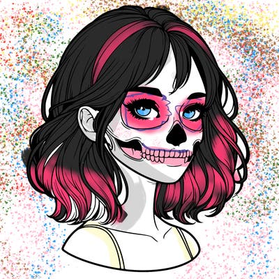 realistic girl with skull