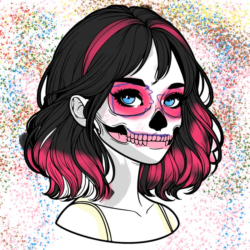 realistic girl with skull