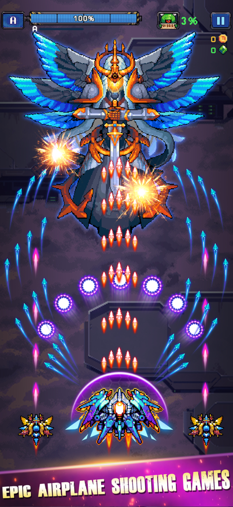 Pixel art boss battle in Falcon Squad Space Arcade game