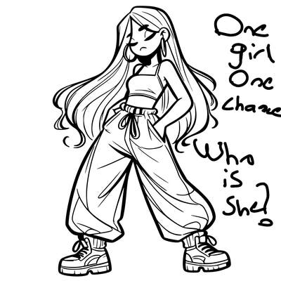 girl in baggy pants crop top and long hair